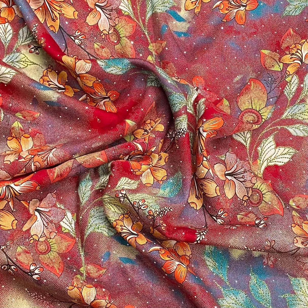 Pound A Metre 3 Metres Luxury Diamante Printed Winter Viscose- 55'' - (Scarlet Garden)