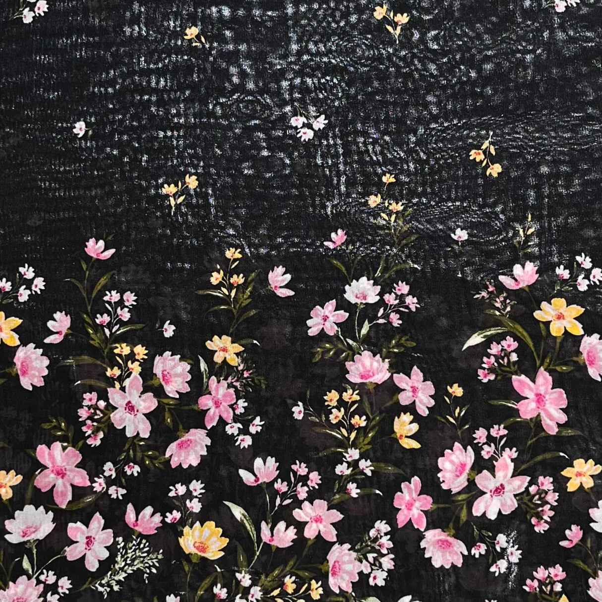 Pound A Metre 3 Metres Luxury Double-Sided Chiffon Fabric – 55" Wide - (Black Garden)