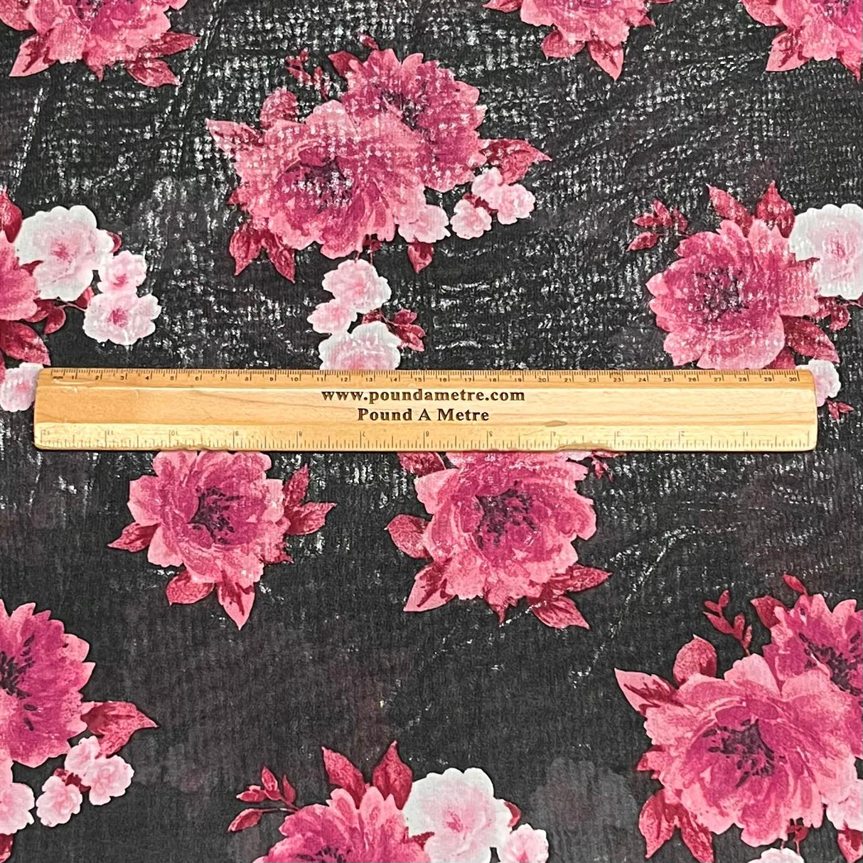 Pound A Metre 3 Metres Luxury Double-Sided Chiffon Fabric – 55" Wide - (Black Roses)