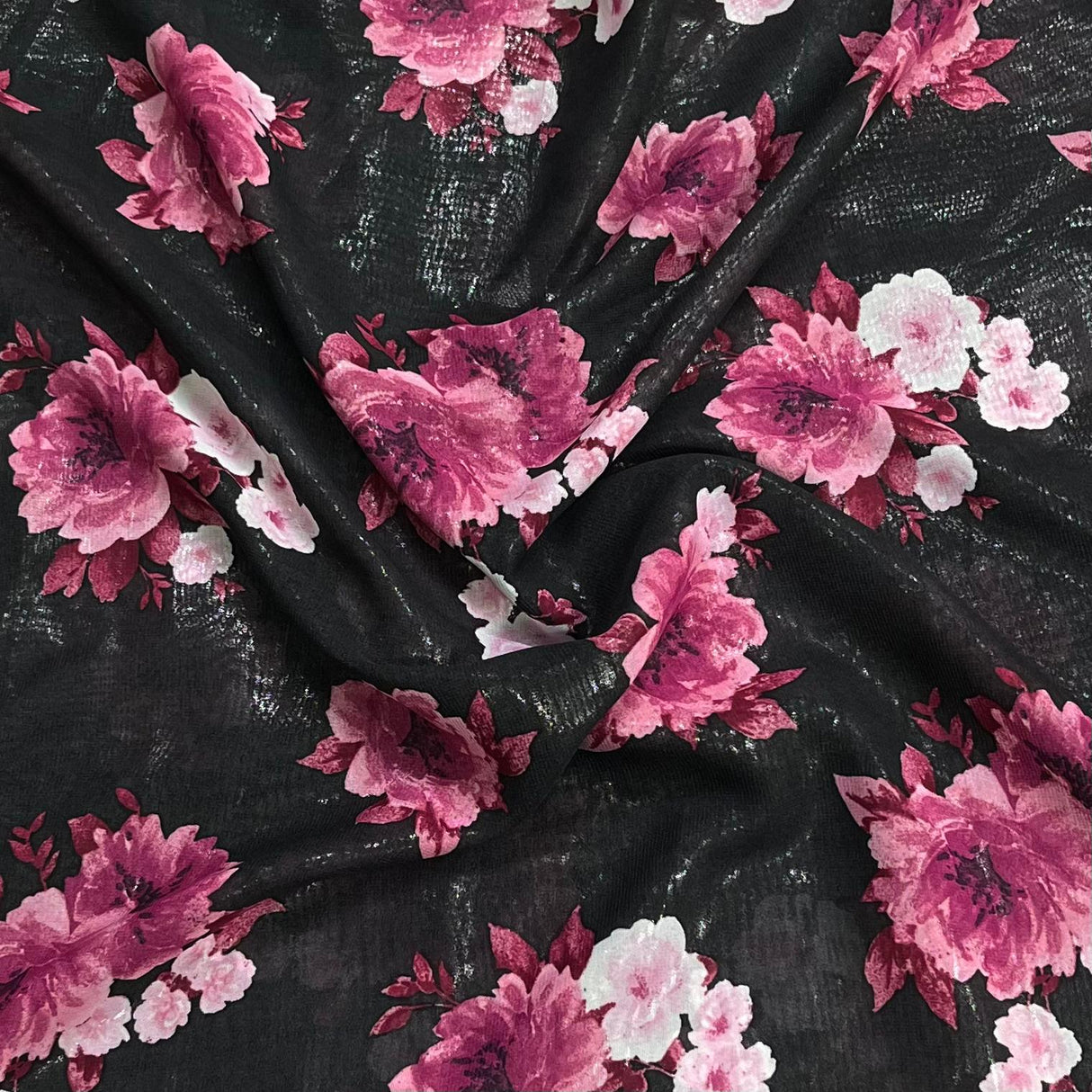 Pound A Metre 3 Metres Luxury Double-Sided Chiffon Fabric – 55" Wide - (Black Roses)