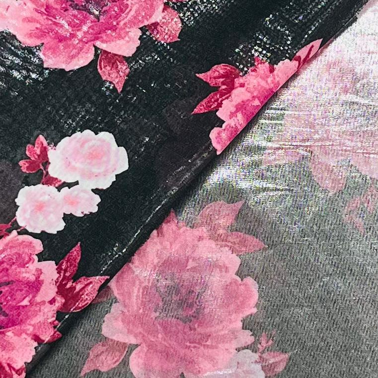 Pound A Metre 3 Metres Luxury Double-Sided Chiffon Fabric – 55" Wide - (Black Roses)