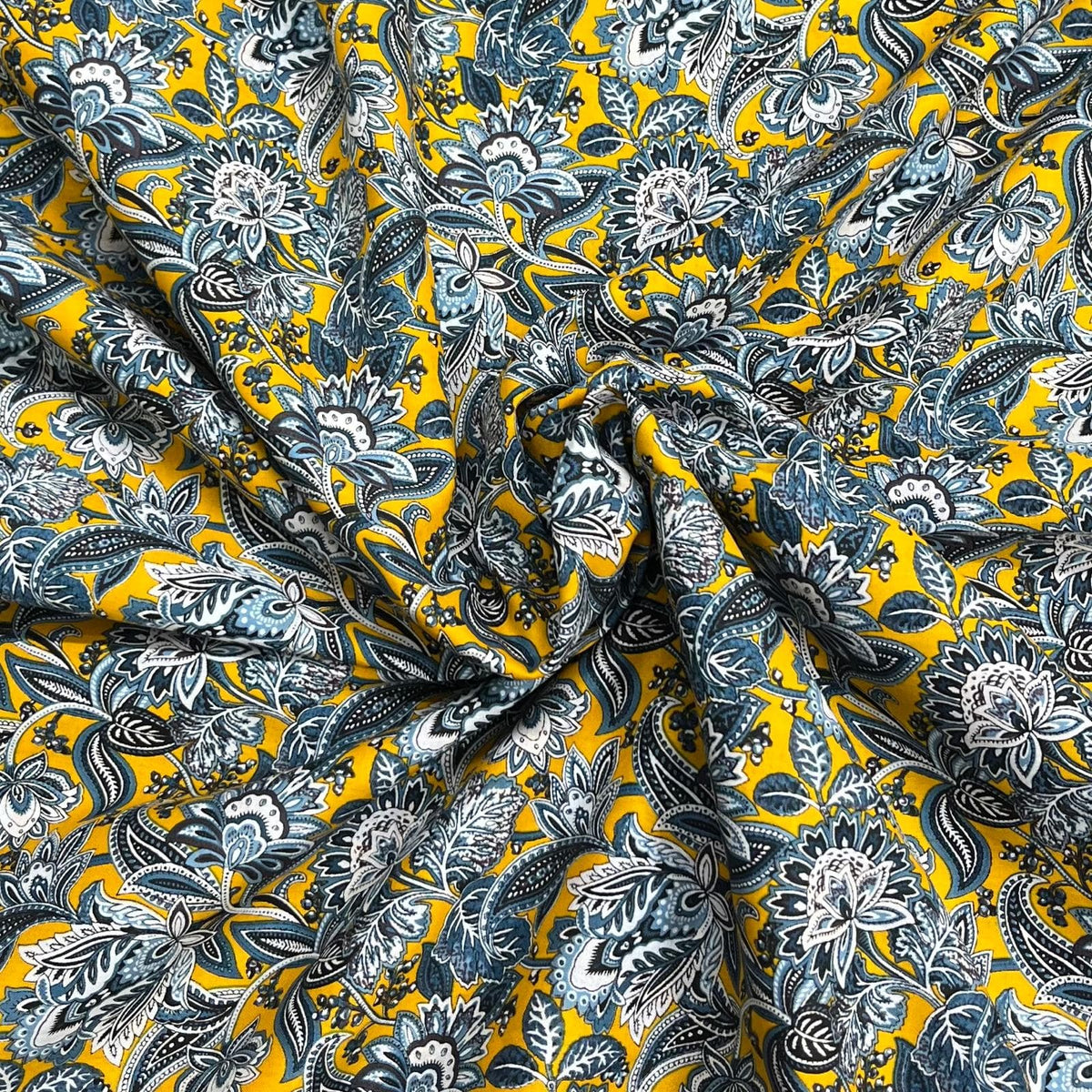 Pound A Metre 3 Metres Luxury Dressmaking 100% Digital Printed Cotton Lawn- 55" (Yellow Floral)