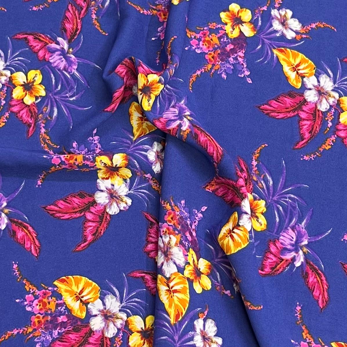 Pound A Metre 3 Metres Luxury Printed Chiffon- 55" Wide- (Blue Flower)