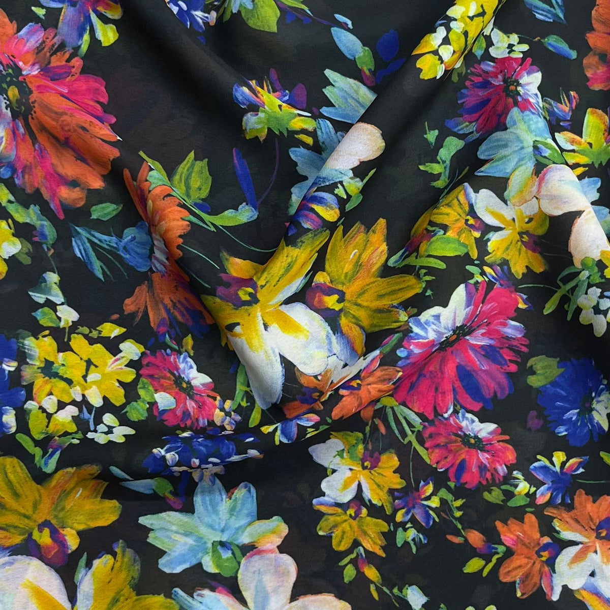 Pound A Metre 3 Metres Luxury Printed Chiffon- 55" Wide- (Dark Garden)