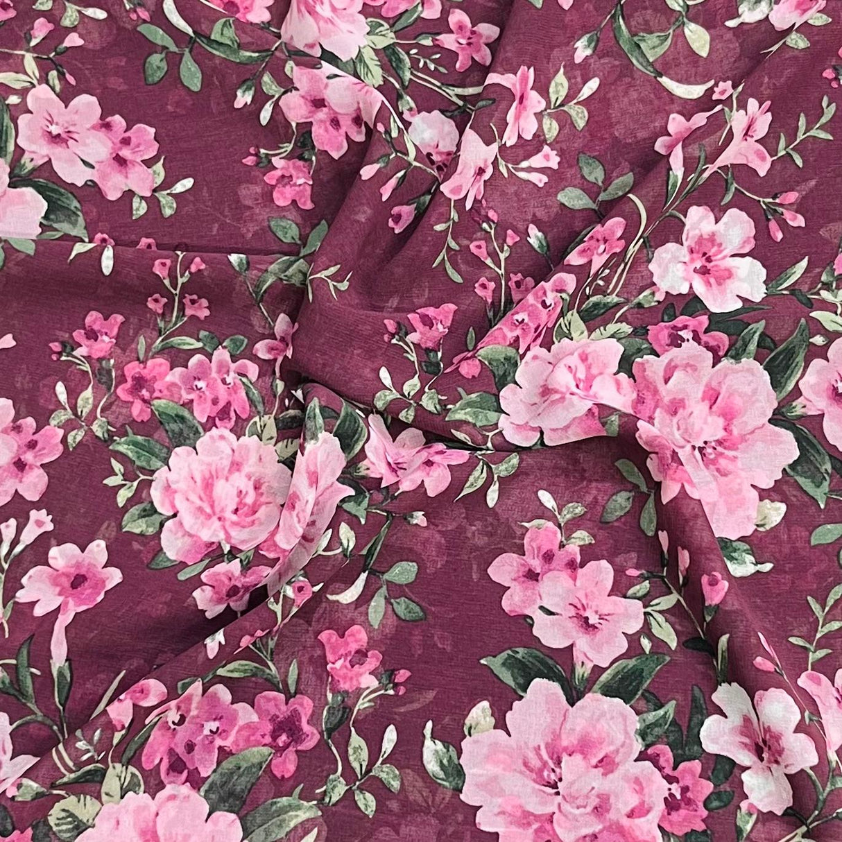Pound A Metre 3 Metres Luxury Printed Chiffon- 55" Wide- (Maroon Flower)