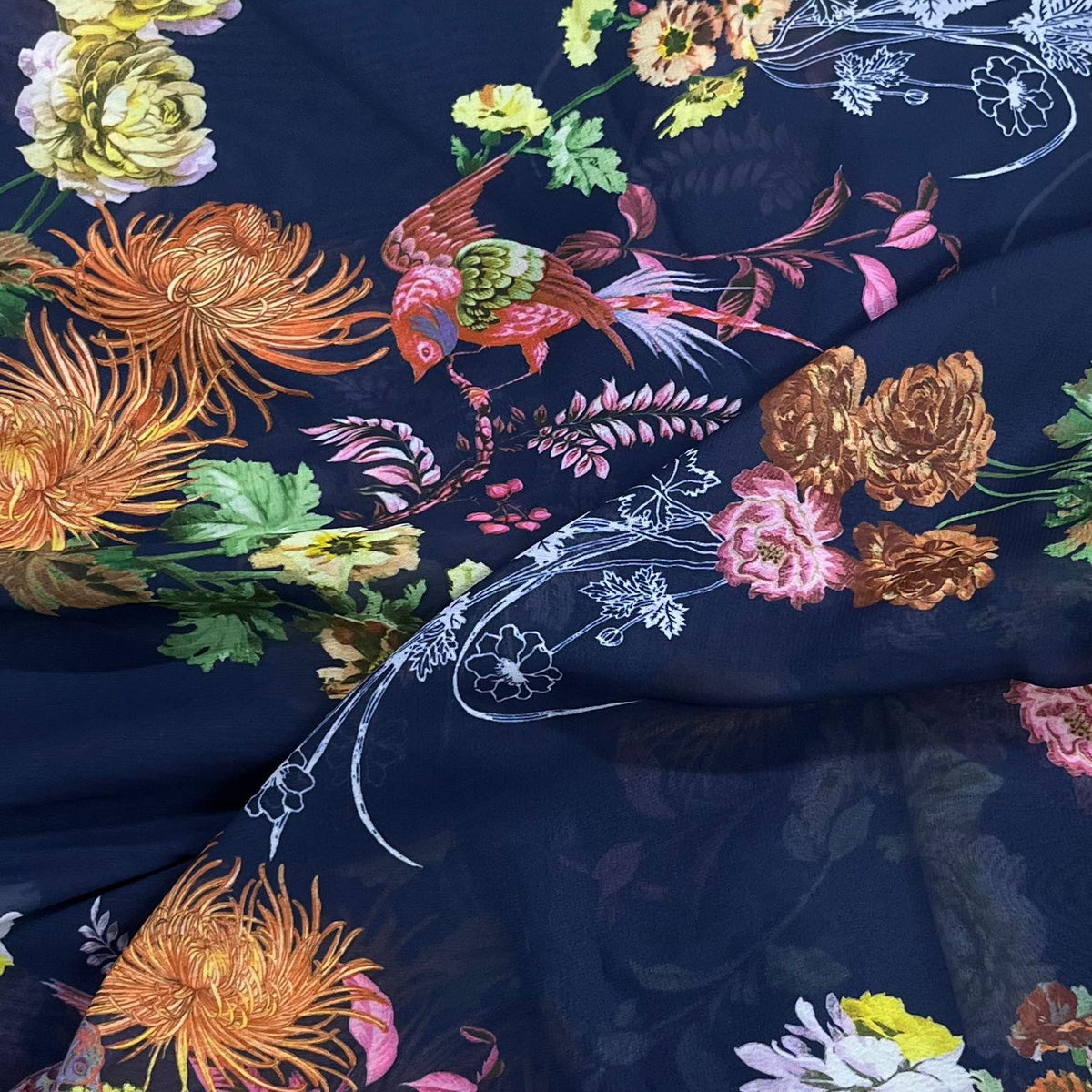 Pound A Metre 3 Metres Luxury Printed Chiffon- 55" Wide- (Navy)