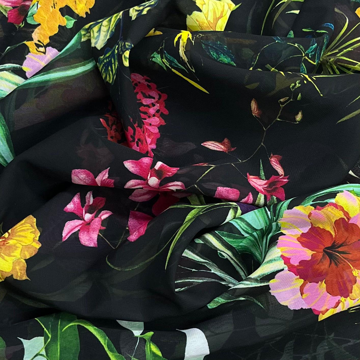 Pound A Metre 3 Metres Luxury Printed Chiffon- 55" Wide- (Night Garden)