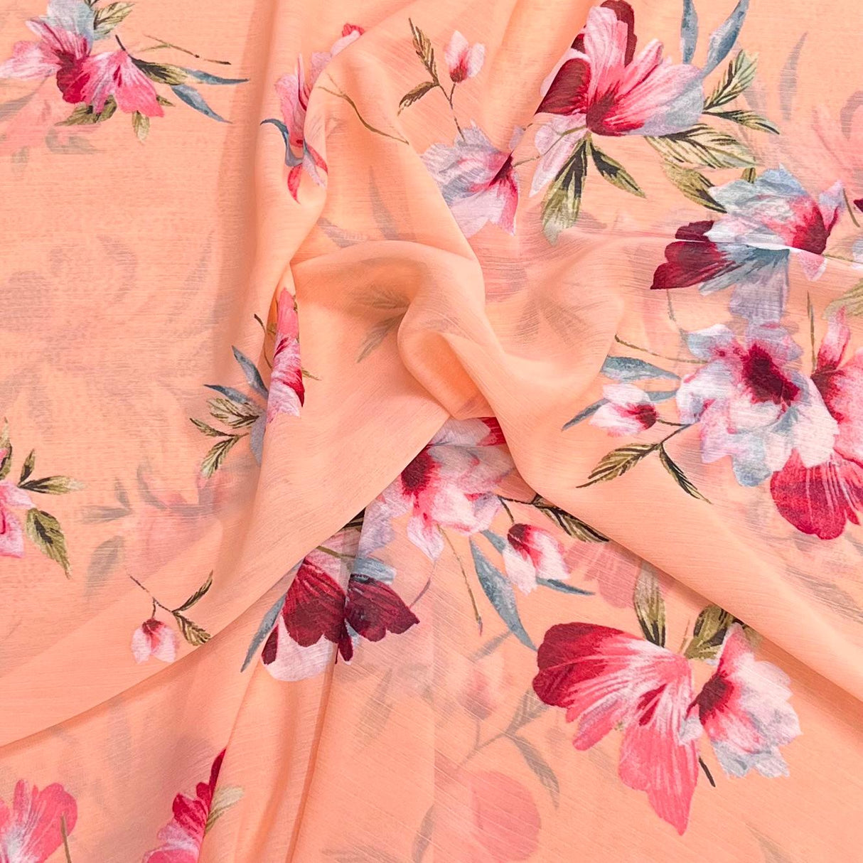 Pound A Metre 3 Metres Luxury Printed Chiffon- 55" Wide- (Peach Flower)