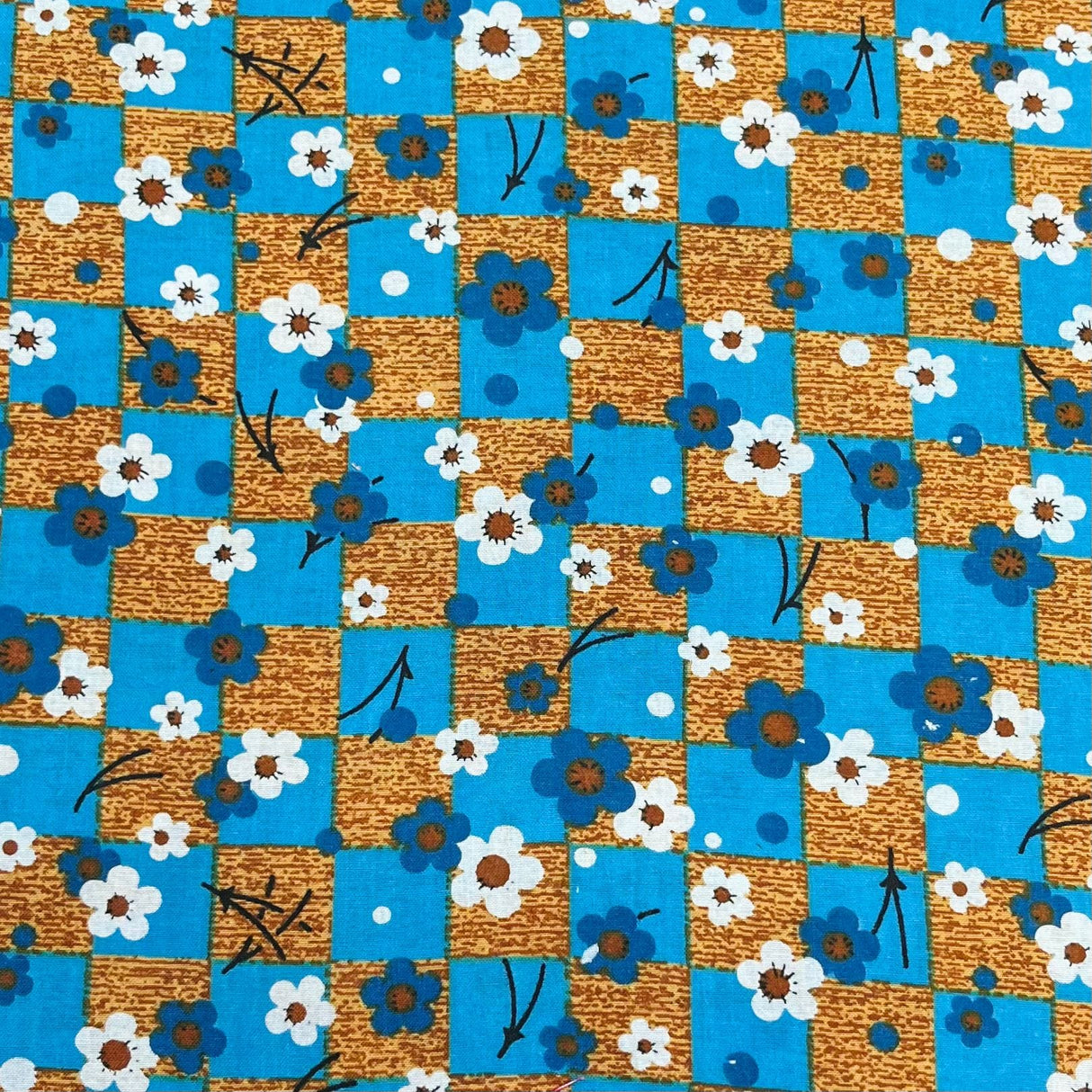 Pound A Metre 3 Metres Luxury Printed Cotton – 36" Wide- (Blue & Brown Flower)