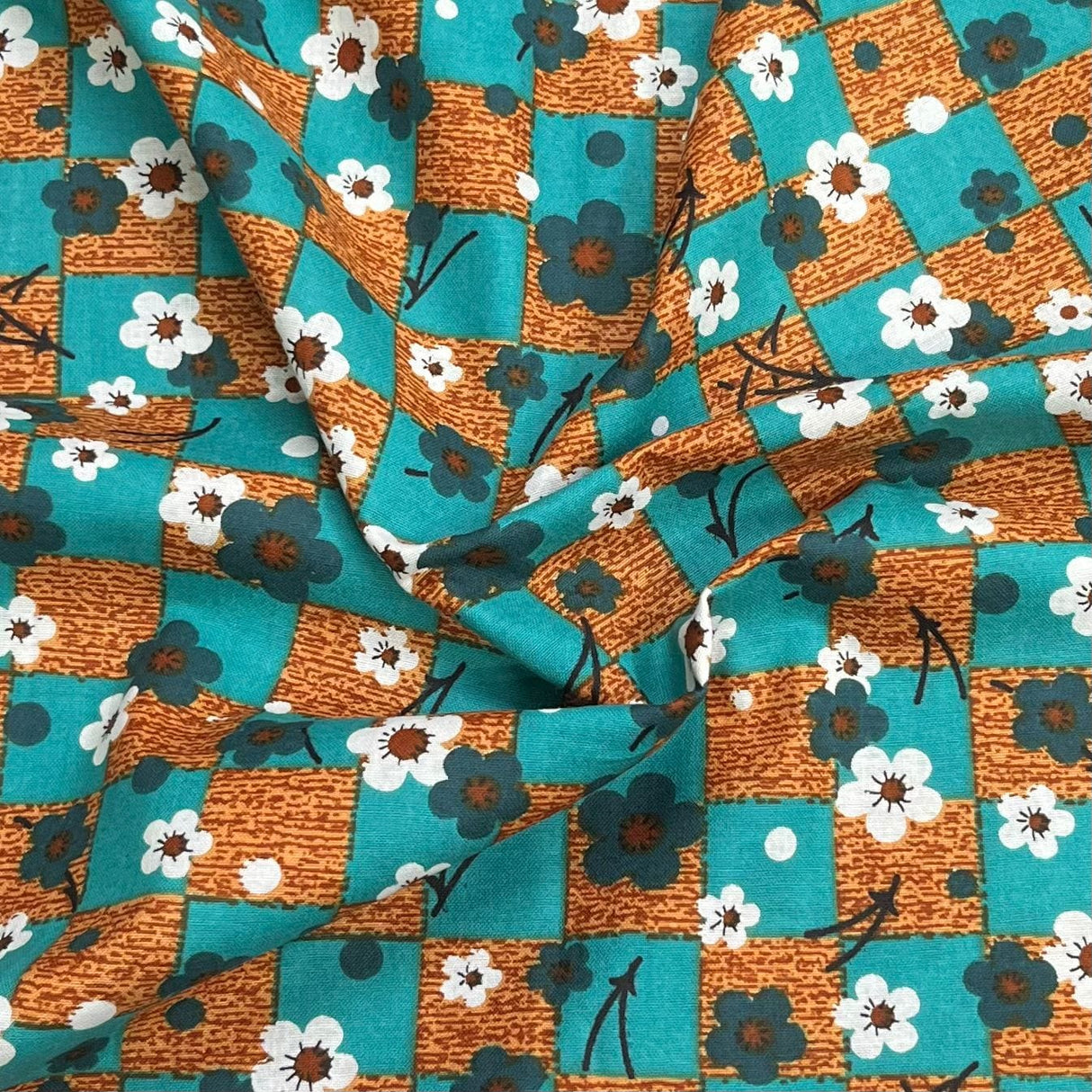 Pound A Metre 3 Metres Luxury Printed Cotton – 36" Wide- (Green & Brown Flower)