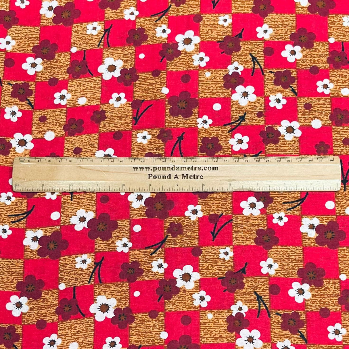 Pound A Metre 3 Metres Luxury Printed Cotton – 36" Wide- (Red & Brown Flower)