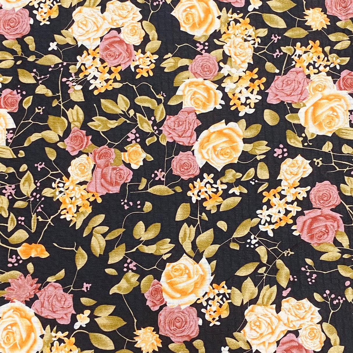 Pound A Metre 3 Metres 3 Metres Luxury Soft Printed Crepe - 55" Wide (Black Floral)