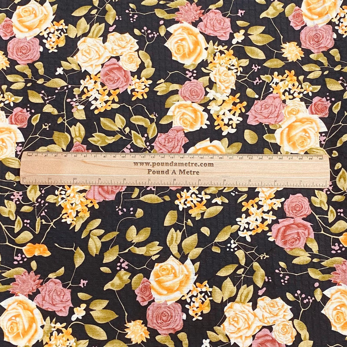 Pound A Metre 3 Metres 3 Metres Luxury Soft Printed Crepe - 55" Wide (Black Floral)