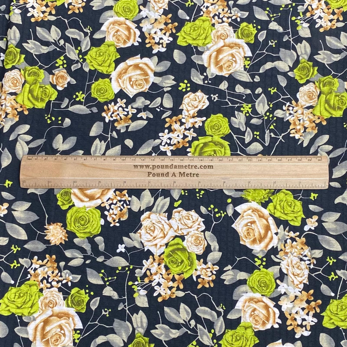 Pound A Metre 3 Metres 3 Metres Luxury Soft Printed Crepe - 55" Wide (Black & Green)