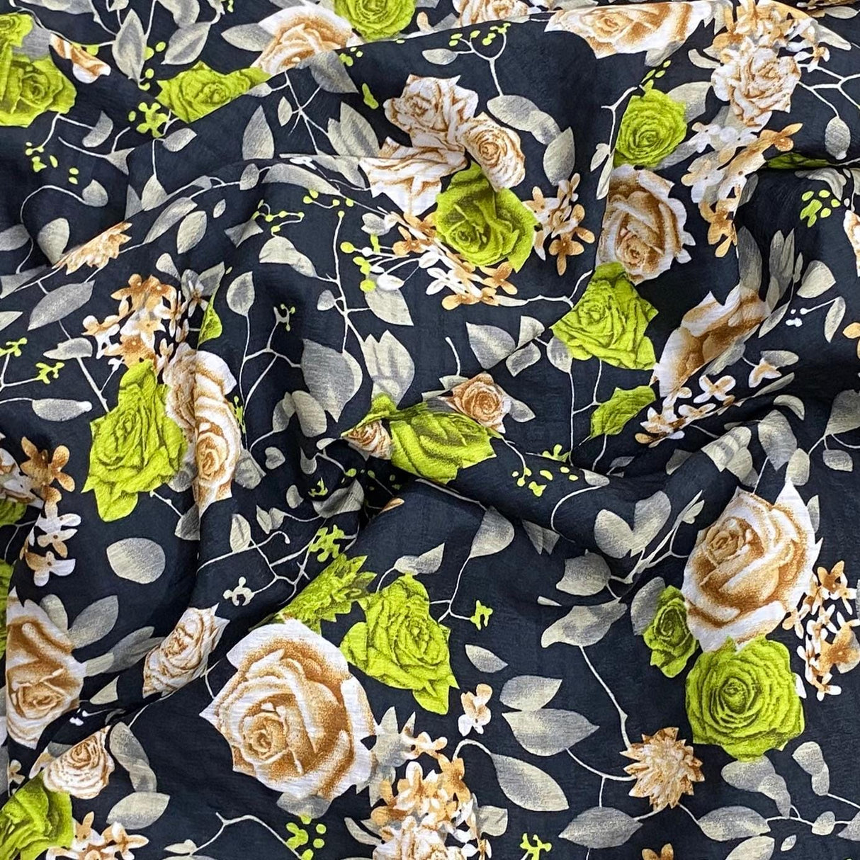 Pound A Metre 3 Metres 3 Metres Luxury Soft Printed Crepe - 55" Wide (Black & Green)