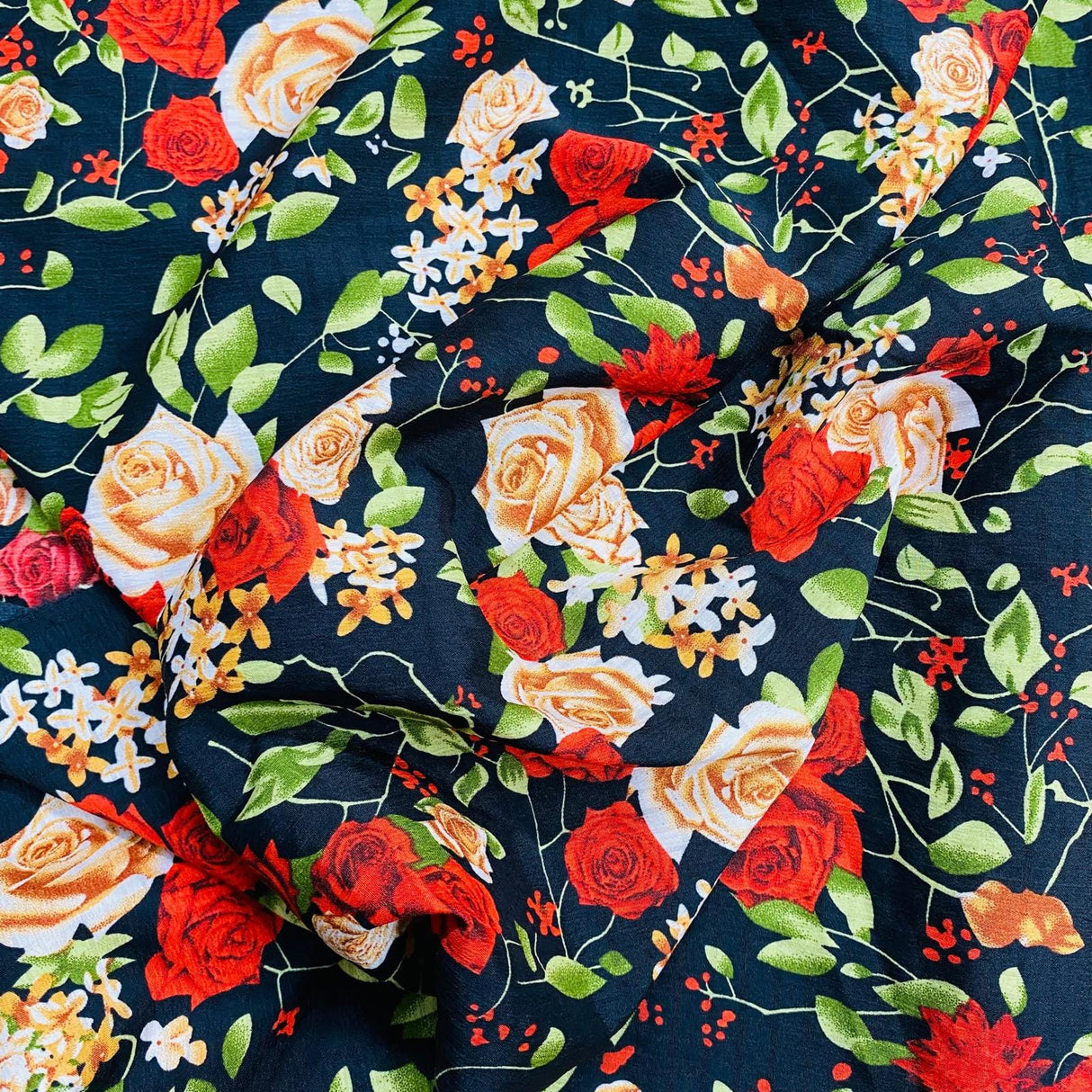 Pound A Metre 3 Metres 3 Metres Luxury Soft Printed Crepe - 55" Wide (Black Rose)