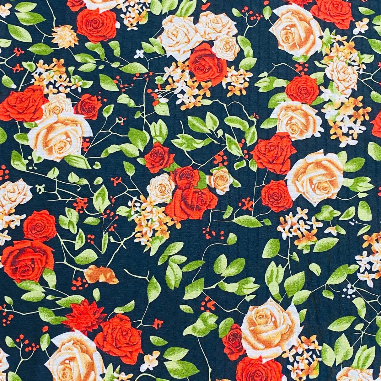 Pound A Metre 3 Metres 3 Metres Luxury Soft Printed Crepe - 55" Wide (Black Rose)