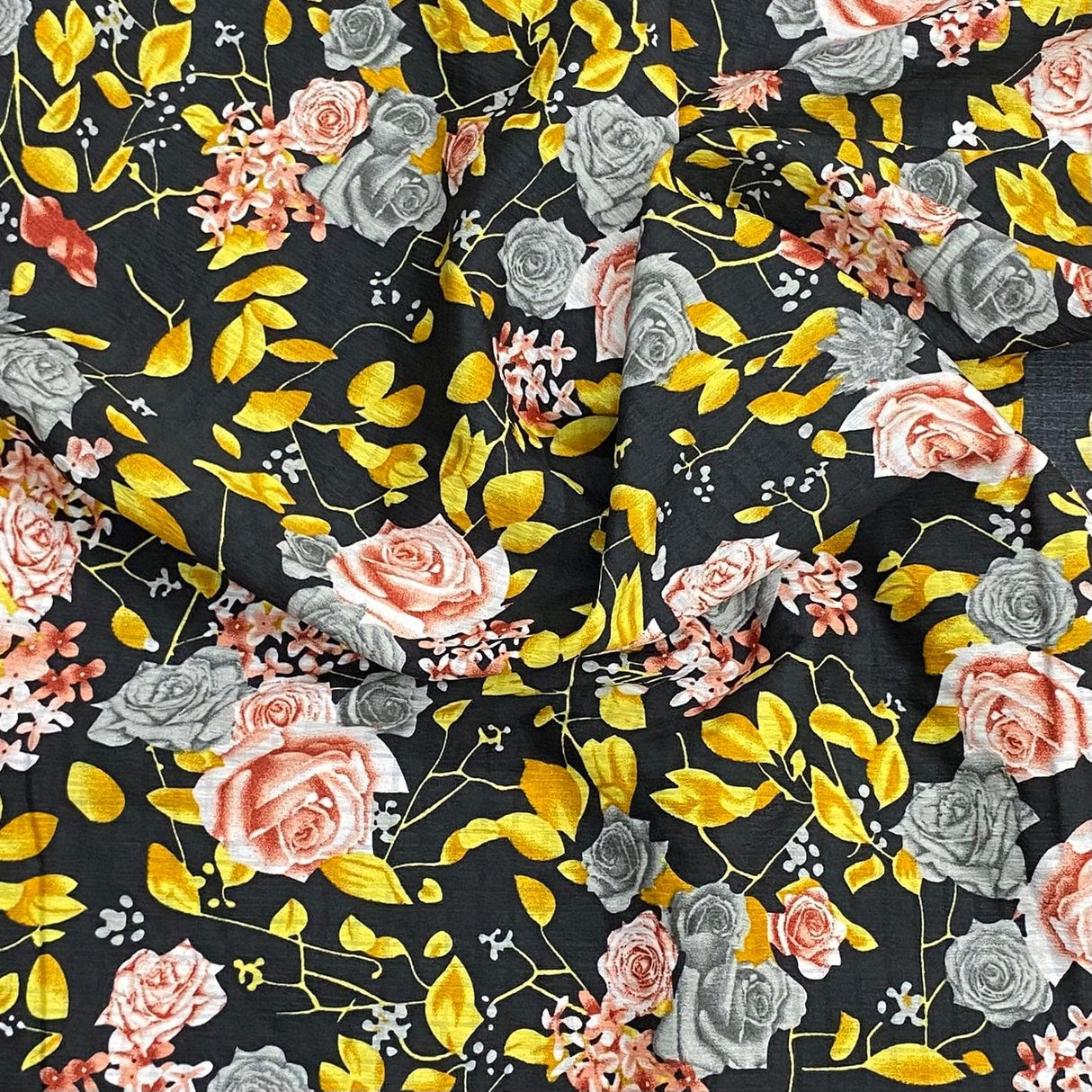 Pound A Metre 3 Metres 3 Metres Luxury Soft Printed Crepe - 55" Wide (Black & Yellow)