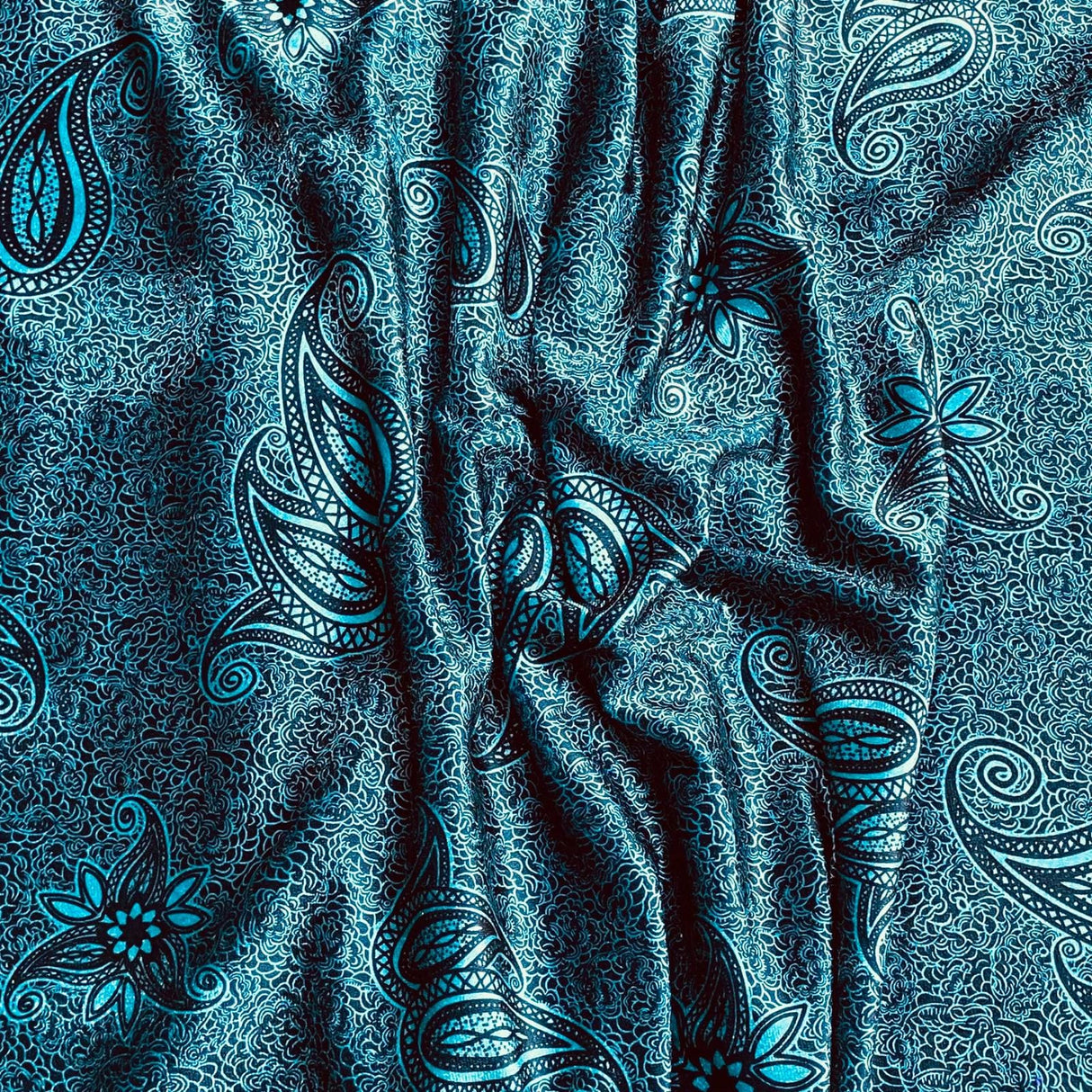 Pound A Metre 3 Metres 3 Metres Premium Printed Spandex Velvet 55" Wide (Blue Paisley)