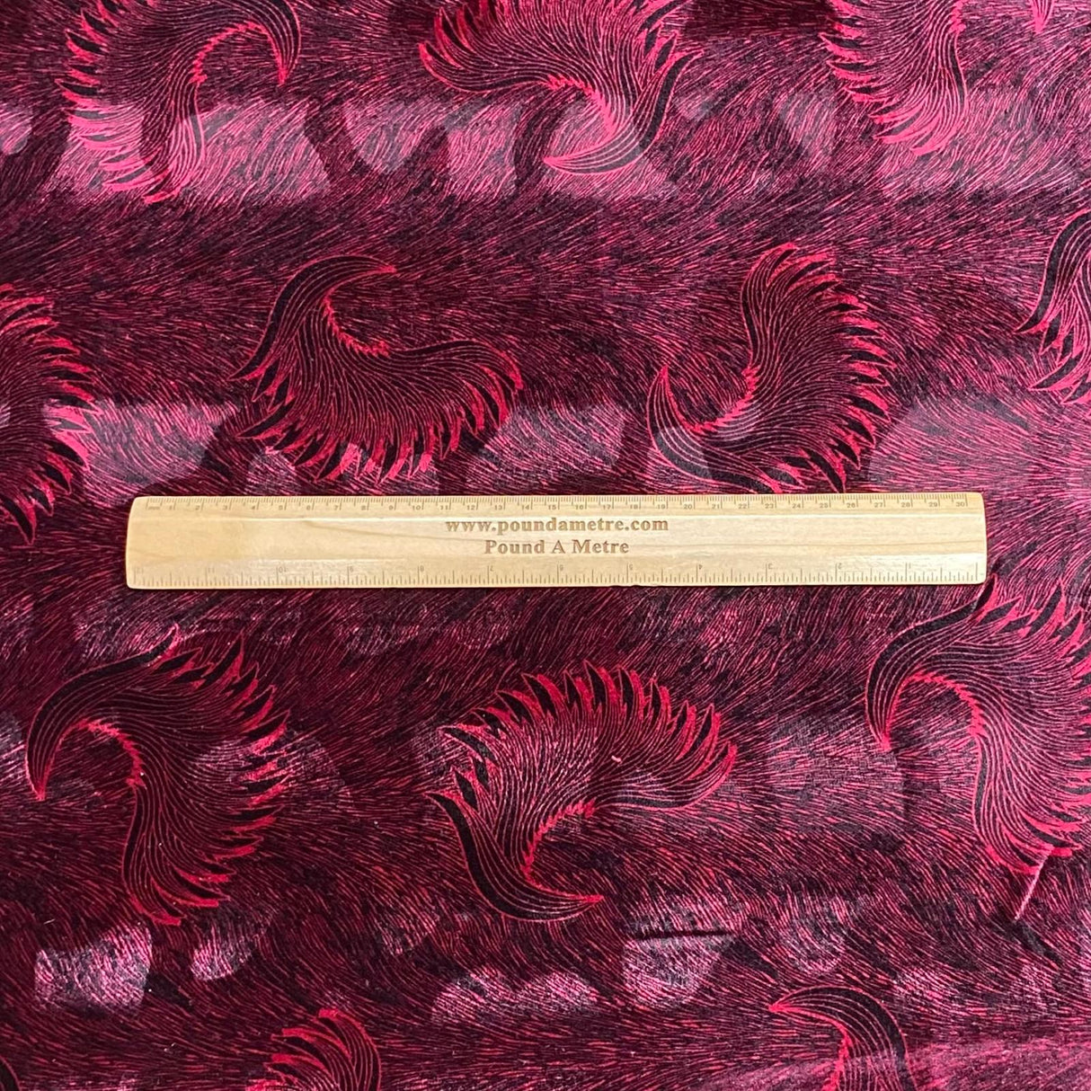 Pound A Metre 3 Metres 3 Metres Premium Printed Spandex Velvet 55" Wide (Maroon Feather)