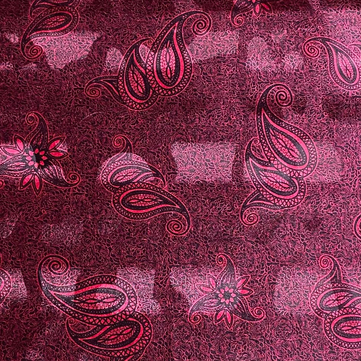 Pound A Metre 3 Metres 3 Metres Premium Printed Spandex Velvet 55" Wide (Maroon Paisley)