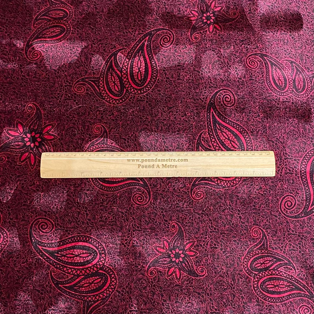 Pound A Metre 3 Metres 3 Metres Premium Printed Spandex Velvet 55" Wide (Maroon Paisley)