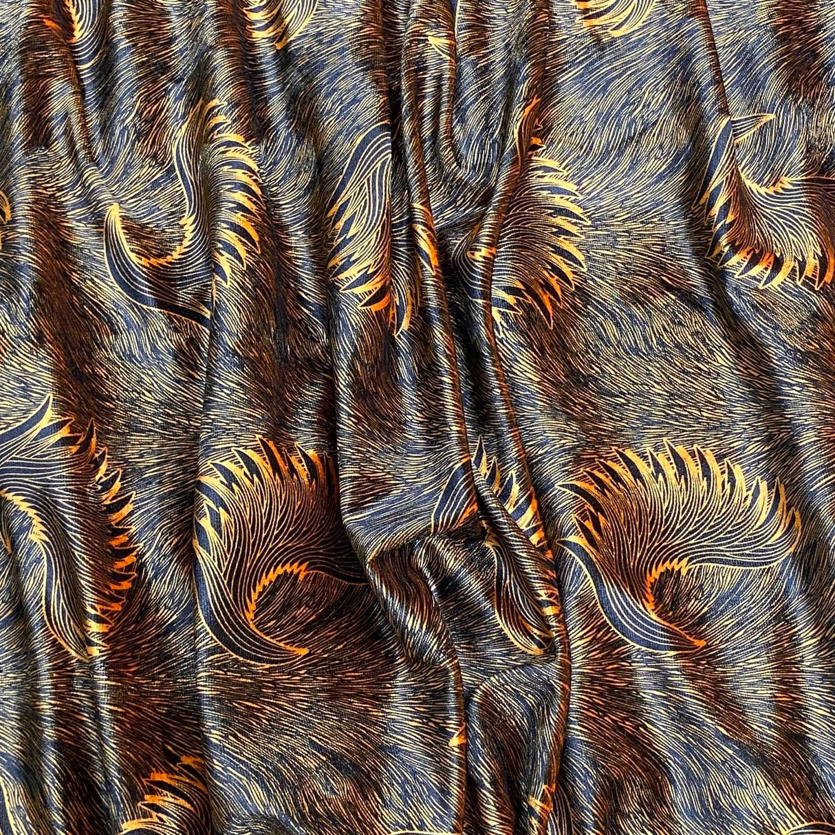 Pound A Metre 3 Metres 3 Metres Premium Printed Spandex Velvet 55" Wide (Orange Feather)