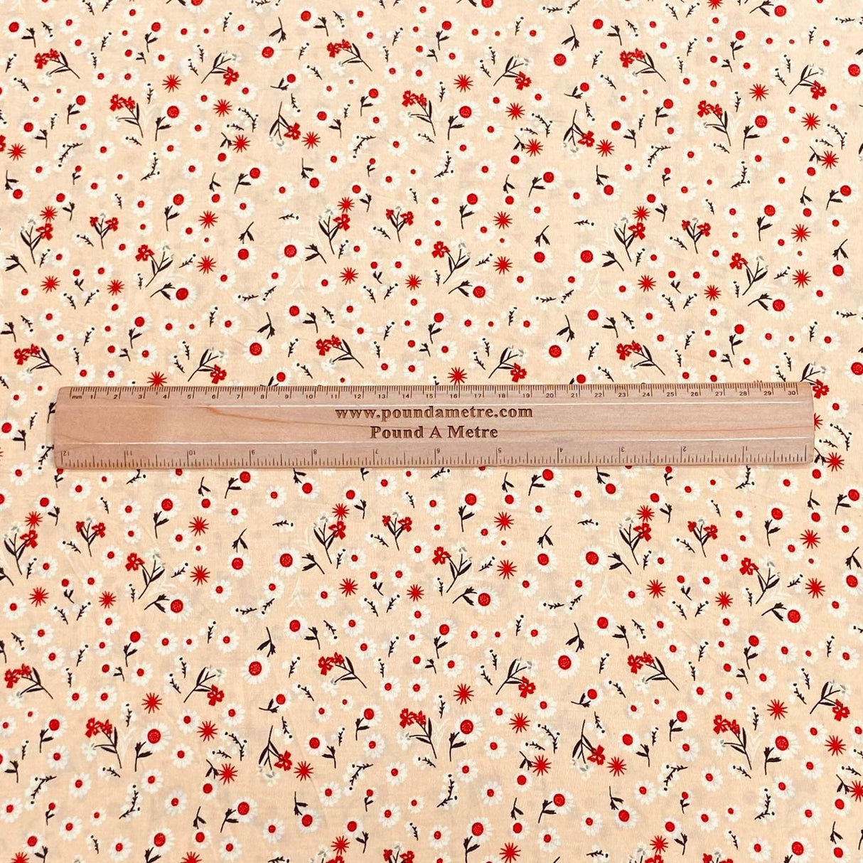 Pound A Metre 3 Metres, Premium Quality, Printed Dressmaking Viscose - 55" Wide (Beige & Red Floral)