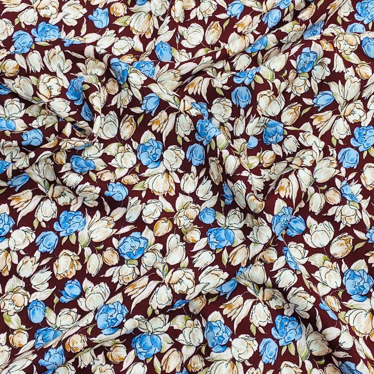 Pound A Metre 3 Metres, Premium Quality, Printed Dressmaking Viscose - 55" Wide (Brown Floral)