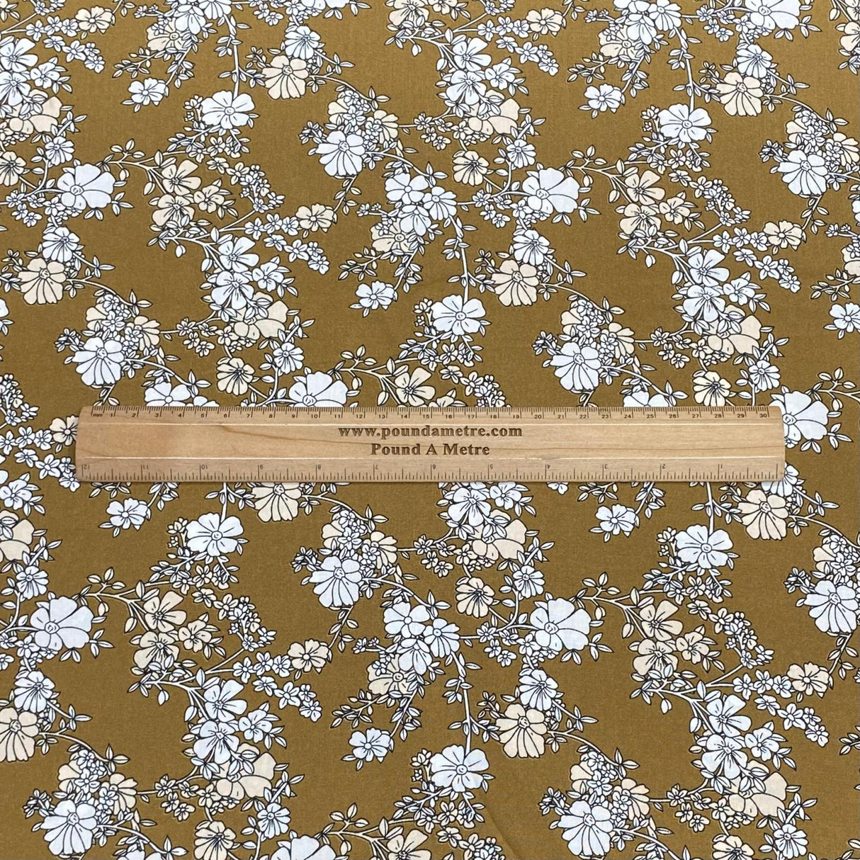 Pound A Metre 3 Metres, Premium Quality, Printed Dressmaking Viscose - 55" Wide (Golden Floral)
