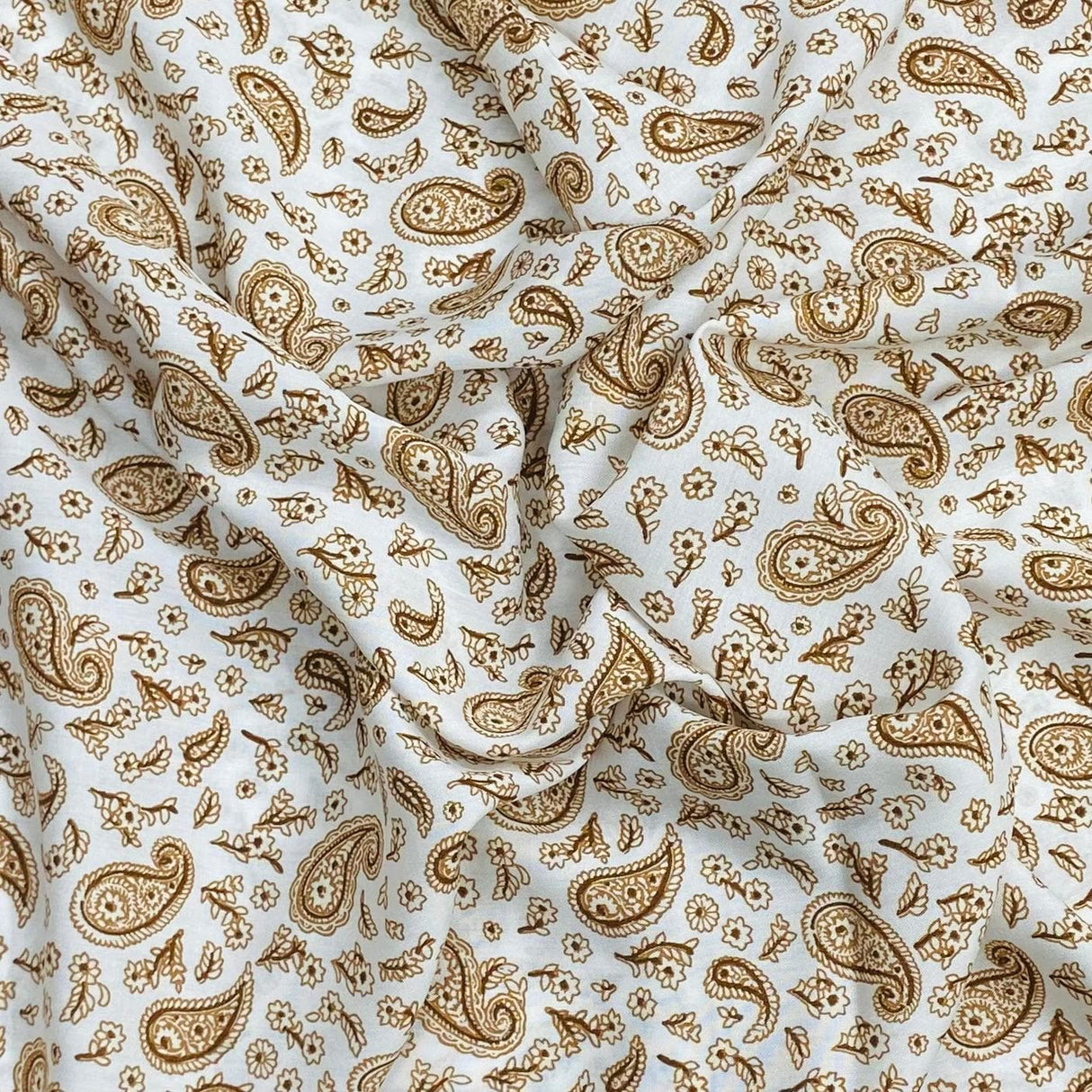 Pound A Metre 3 Metres, Premium Quality, Printed Dressmaking Viscose - 55" Wide (Ivory Paisley)