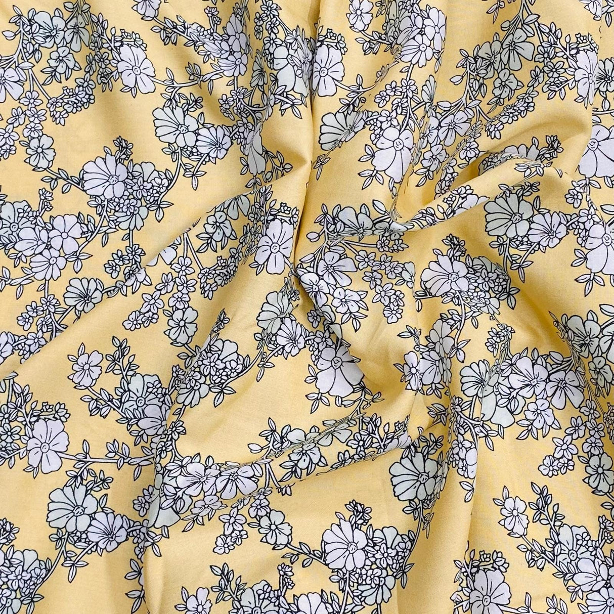 Pound A Metre 3 Metres, Premium Quality, Printed Dressmaking Viscose - 55" Wide (Mustard Flower)
