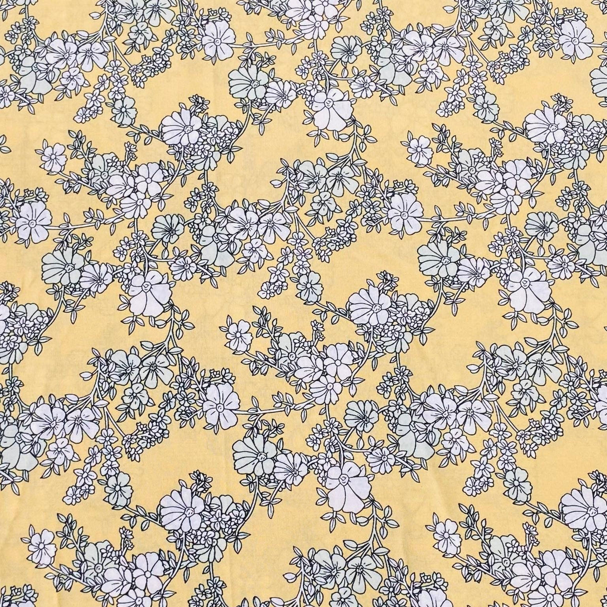 Pound A Metre 3 Metres, Premium Quality, Printed Dressmaking Viscose - 55" Wide (Mustard Flower)