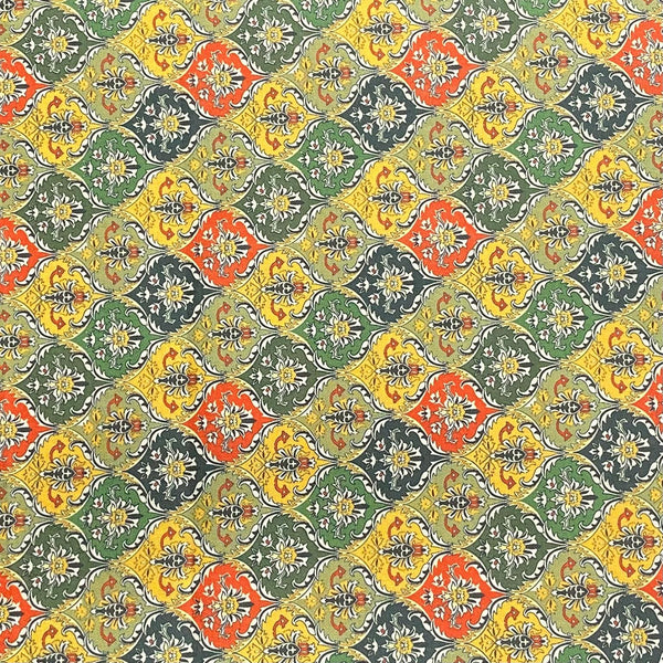 Pound A Metre 3 Metres 3 Metres Printed Cashmere Effect Crepe Fabric- 45" Wide (Green & Orange)
