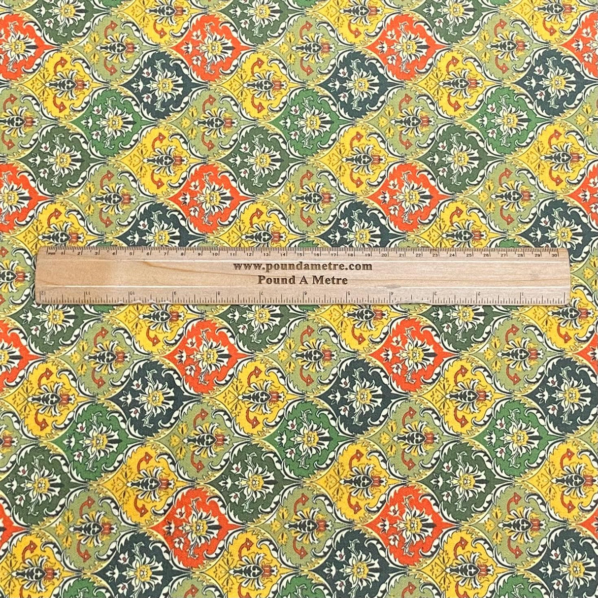 Pound A Metre 3 Metres 3 Metres Printed Cashmere Effect Crepe Fabric- 45" Wide (Green & Orange)