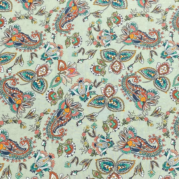 Pound A Metre 3 Metres 3 Metres Printed Cashmere Effect Crepe Fabric- 45" Wide (Sage)
