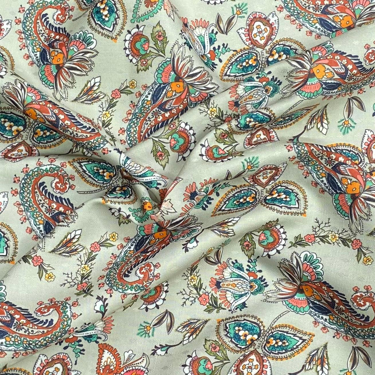 Pound A Metre 3 Metres 3 Metres Printed Cashmere Effect Crepe Fabric- 45" Wide (Sage)