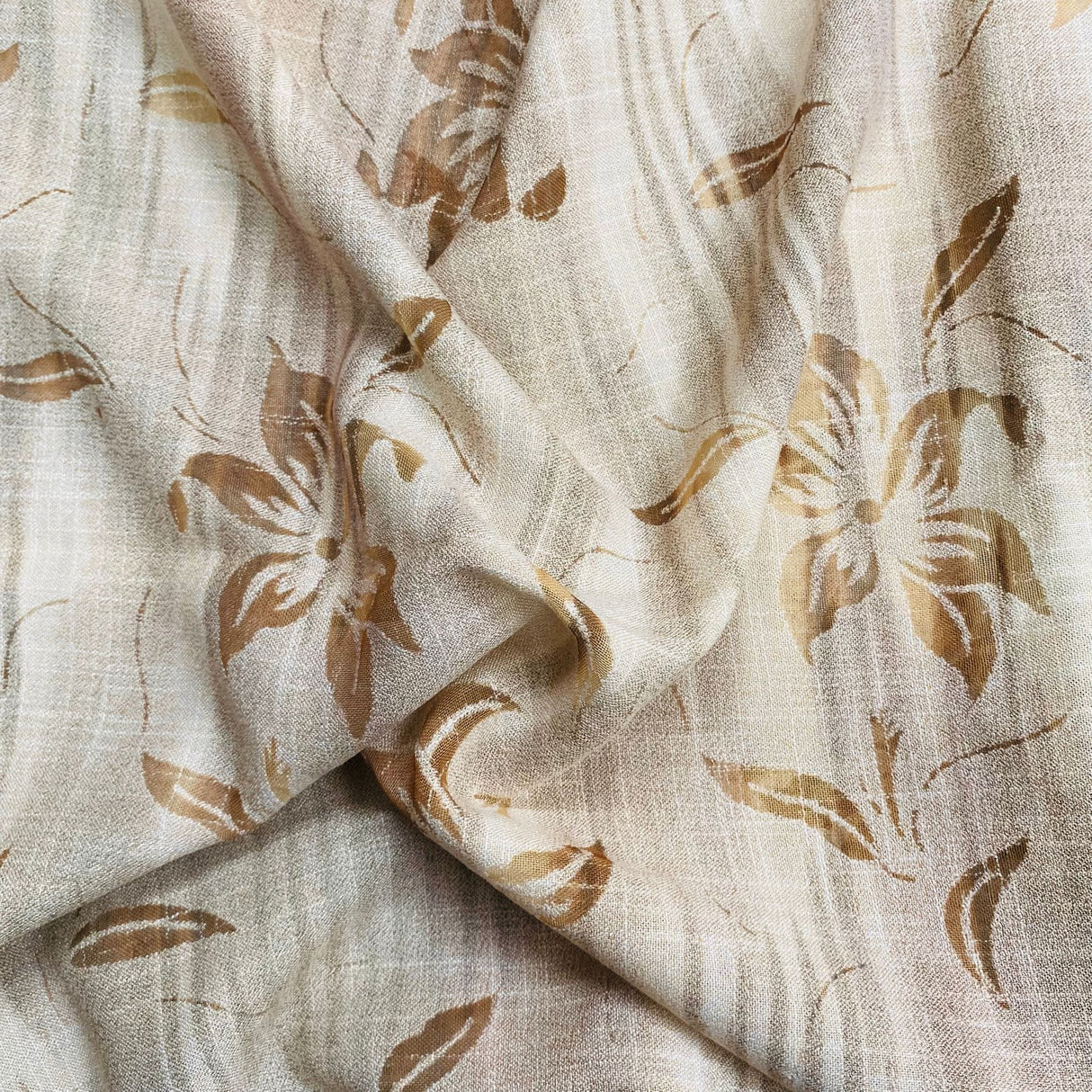 Pound A Metre 3 Metres Printed Linen Look Fabric - 55" Wide - (Beige)