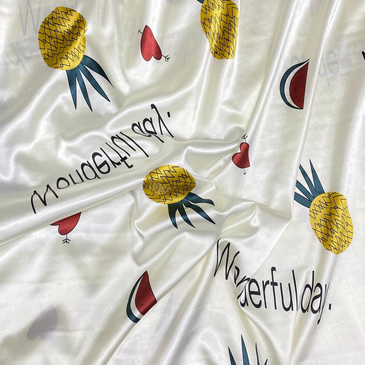 Pound A Metre 3 Metres Printed Silky Satin- 55" Wide (Pineapple)