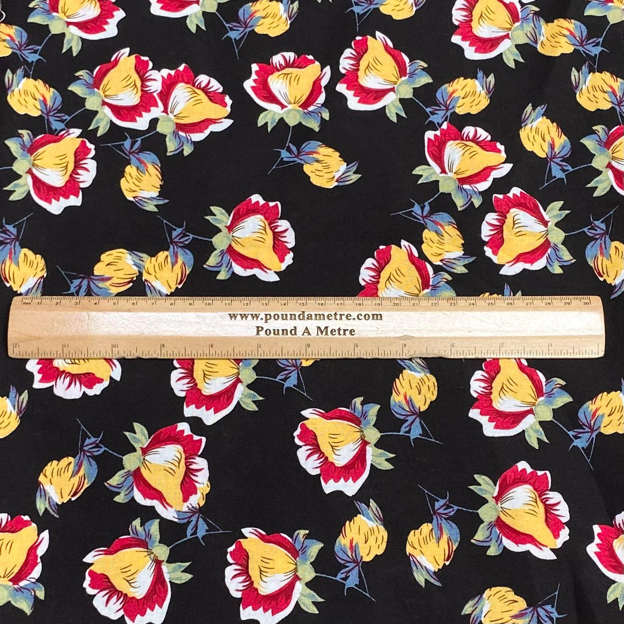 Pound A Metre 3 Metres, Printed Summer Dressmaking Viscose Fabric - 55" Wide (Black Bloom)