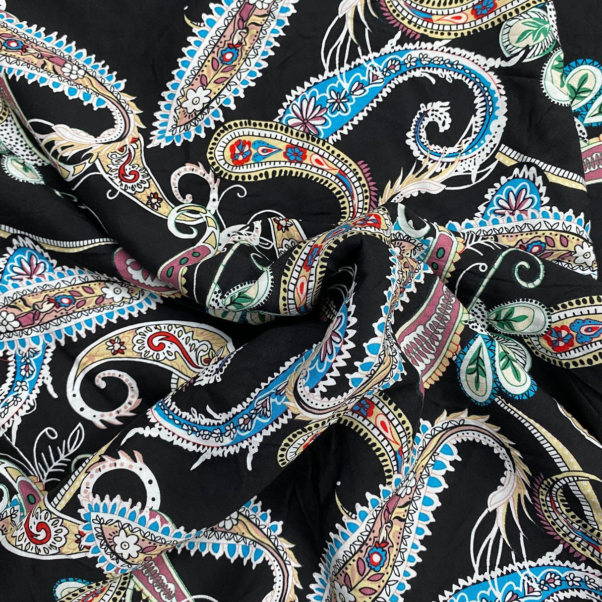 Pound A Metre 3 Metres, Printed Summer Dressmaking Viscose Fabric - 55" Wide (Black Paisley)