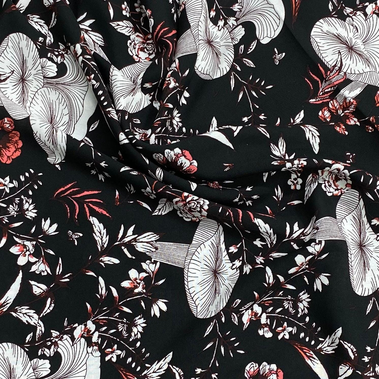 Pound A Metre 3 Metres, Printed Summer Dressmaking Viscose Fabric - 55" Wide (Black)