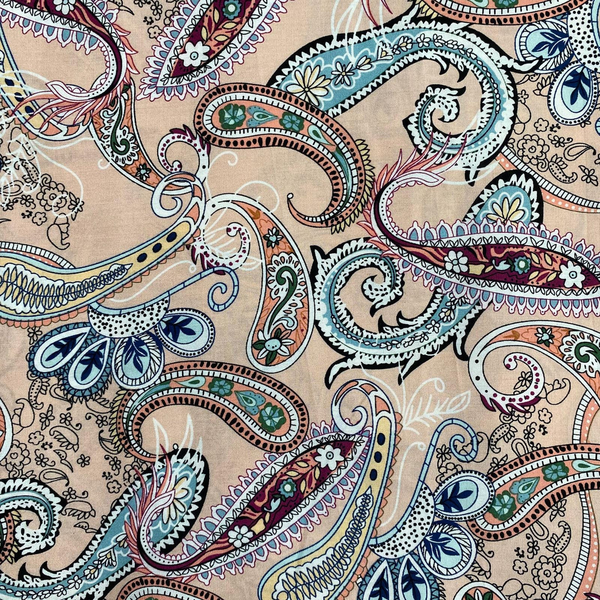 Pound A Metre 3 Metres, Printed Summer Dressmaking Viscose Fabric - 55" Wide (Blush Paisley)