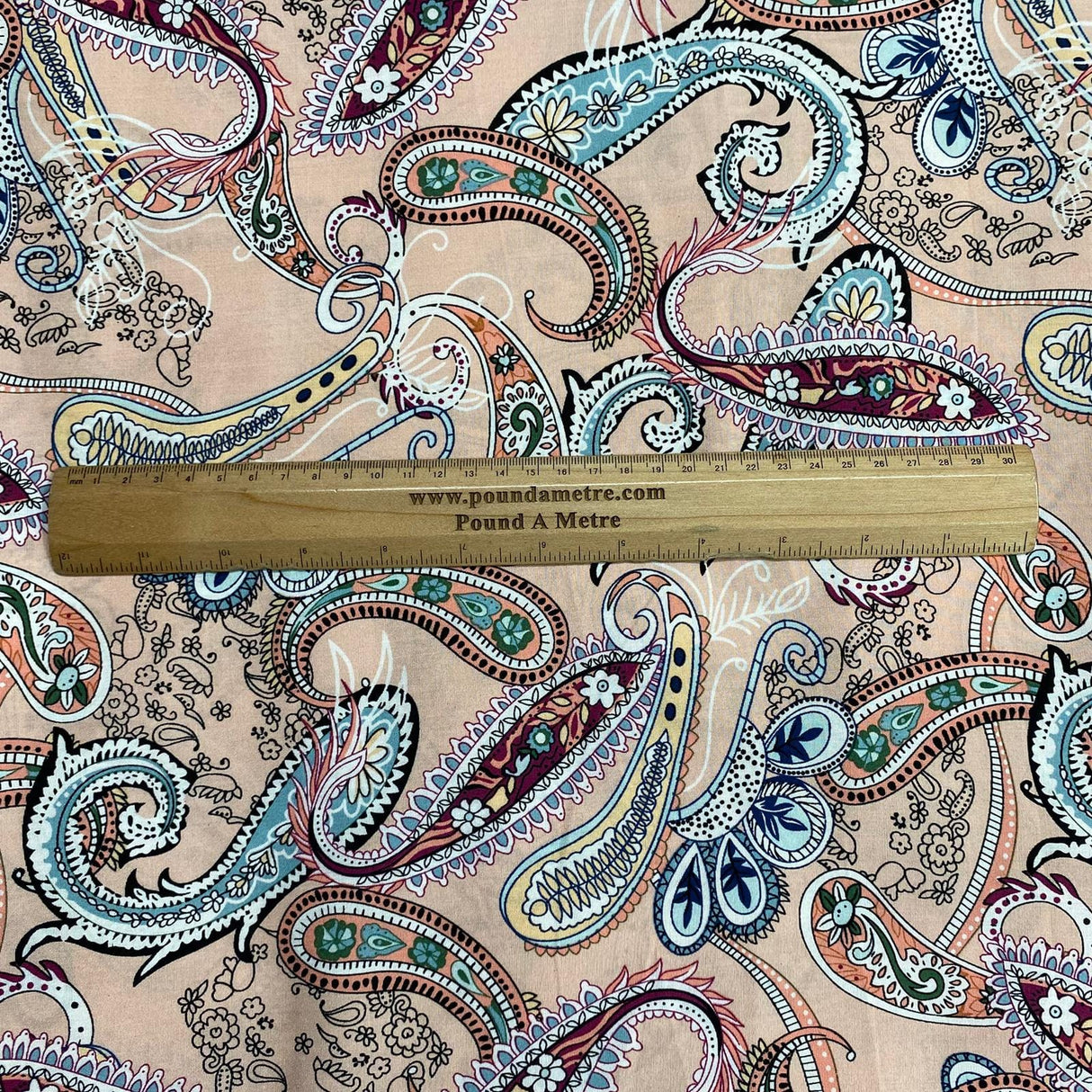 Pound A Metre 3 Metres, Printed Summer Dressmaking Viscose Fabric - 55" Wide (Blush Paisley)