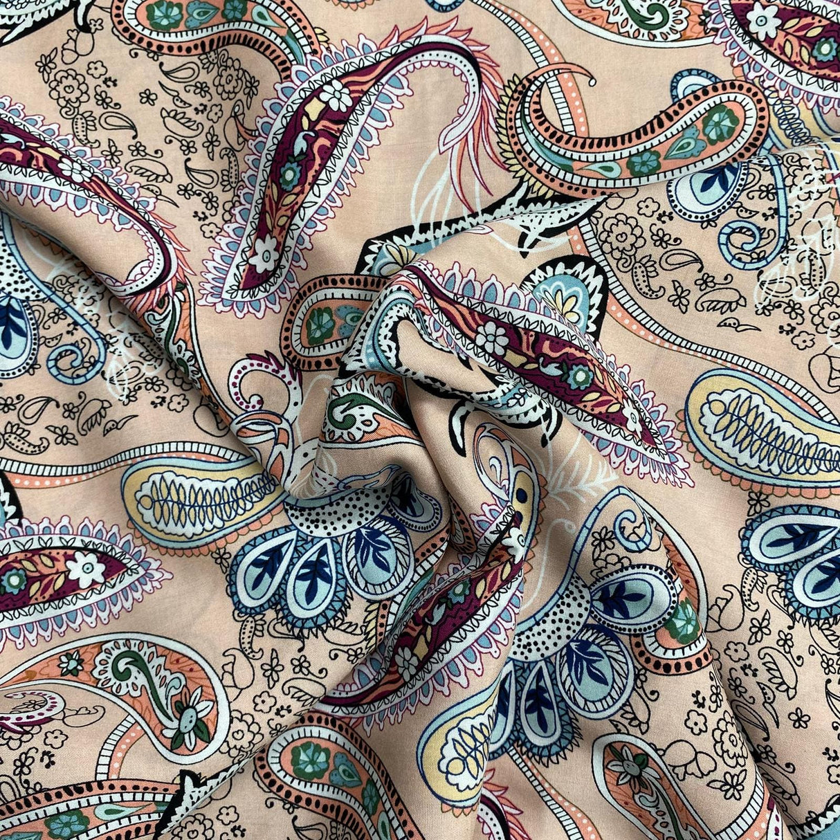 Pound A Metre 3 Metres, Printed Summer Dressmaking Viscose Fabric - 55" Wide (Blush Paisley)