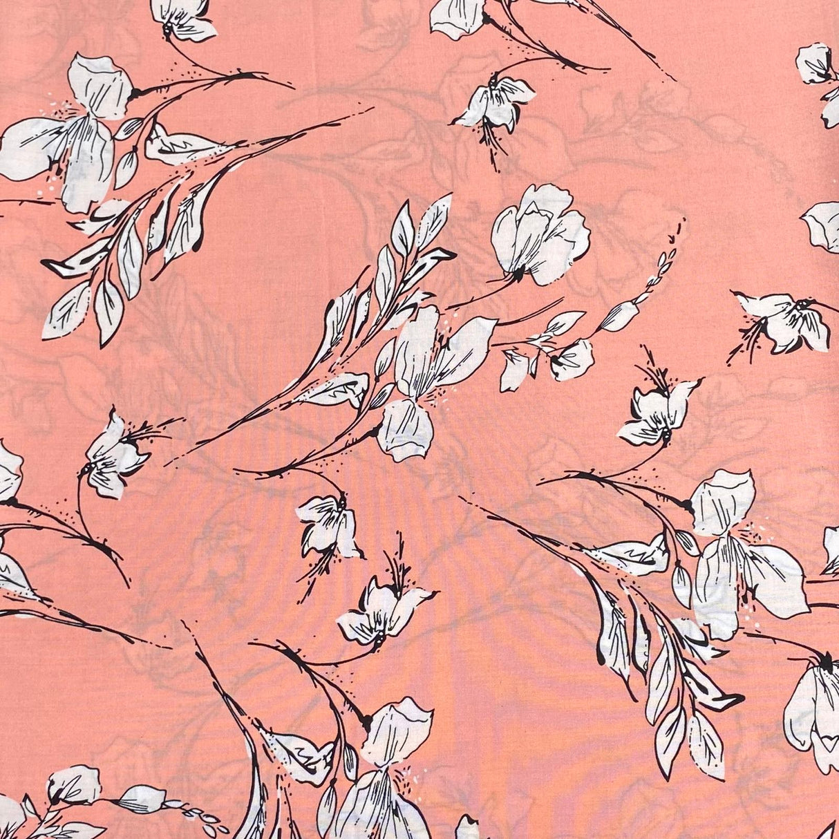 Pound A Metre 3 Metres, Printed Summer Dressmaking Viscose Fabric - 55" Wide (Peach Flower)