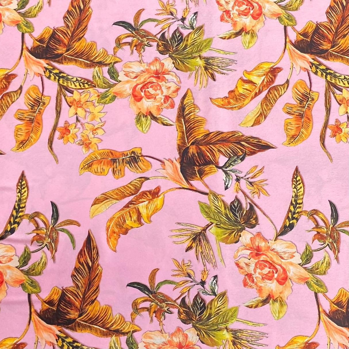 Pound A Metre 3 Metres Silky-Smooth Italian Printed Satin- 45" Wide (Pink Leafs)