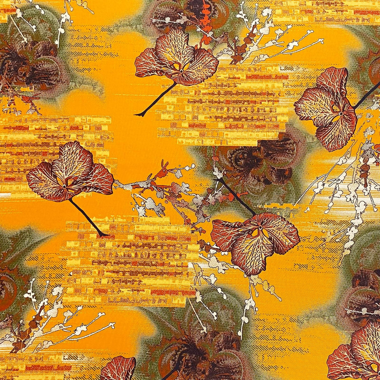 Pound A Metre 3 Metres Winter Printed Viscose Fabric- 55'' Wide - (Yellow)