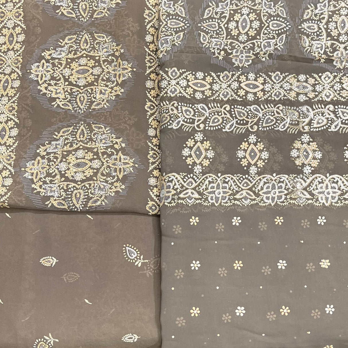 Pound A Metre 5 Metre Printed Foil Chiffon Bundle – 45" Wide (Brown)