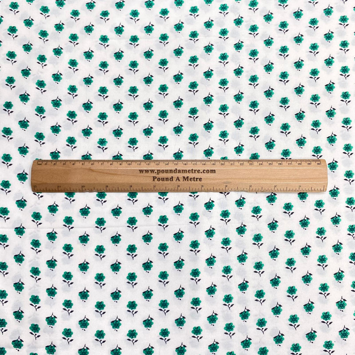 Pound A Metre 5 Metres Luxury Printed Cotton – 36" Wide-(White & Green Flower)